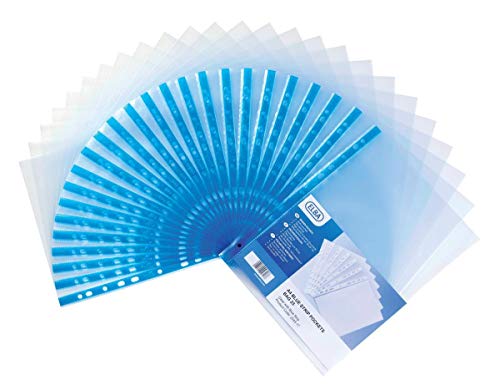 Elba Glass Clear Multipunched Pocket Blue Strip 75 Micron A4 Pk100 202308 [Pack 100]