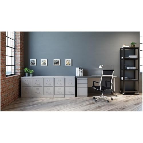 Pemberly Row 22" 2-Drawer Metal Vertical Filing Cabinet, Light Gray Finish, Commercial Grade Steel Construction, Lockable Letter Width Drawers, Smooth Ball-Bearing Slides, Office Storage Solution