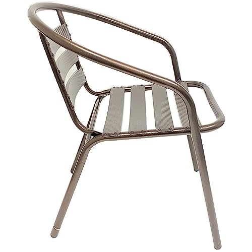 BTEXPERT Indoor Outdoor 23.75" Restaurant Stainless Steel Aluminum Metal Slat Stack Commercial Lightweight, 3 Chairs with a Square Table, Silver/Bronze