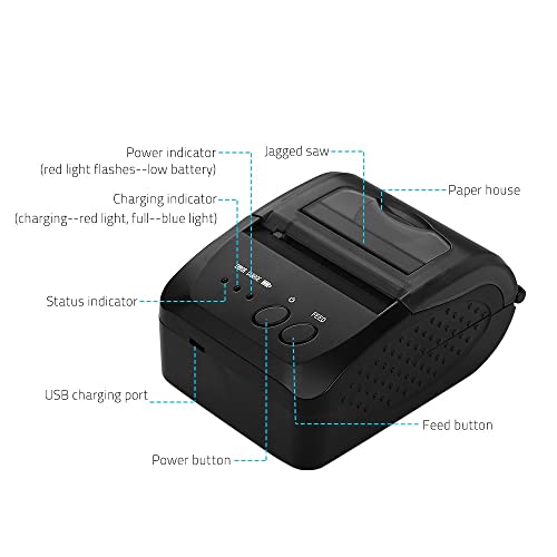 HBCDAAQ Portable Mini Direct Thermal Printer Thermal POS Receipt Printer with 2000mAh Battery USB/BT Mobile Printer