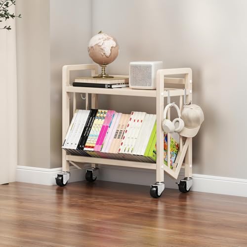 Multi-Layer Rolling Book Cart, Movable Bookshelf, L-Shaped Carbon Steel Mobile Book Carts with Wheels for Library, Office, Living Room, Bedroom, Classroom