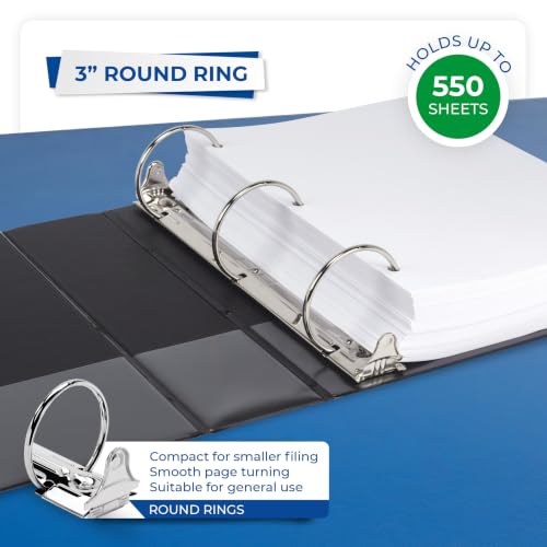 Samsill 3 Inch 3 Ring Binders, Economy Round Ring, Clear View Cover, 550 Sheet Capacity - for School, Home, Office - Black, 12 Pack