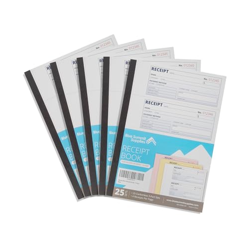 Blue Summit Supplies 5 Rent Receipt Books, 3 Part Carbonless, 500 Receipts