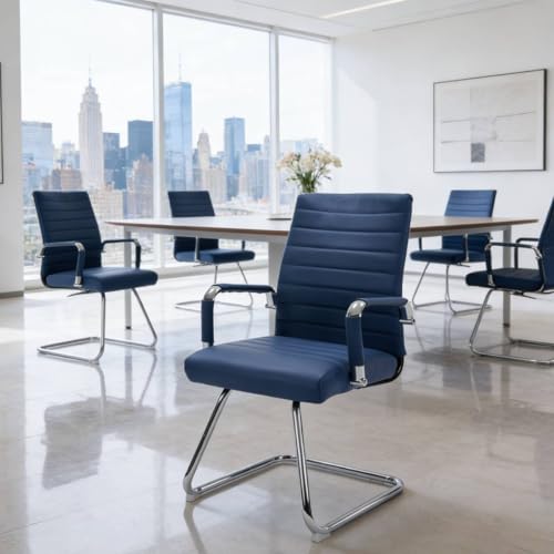 Whiterye Faux Leather Office Desk Chair No Wheels, Mid-Back, Blue
