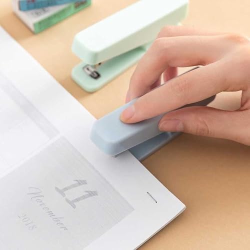 OEKFVCHVZ Solid Color Portable Mini Stapler Set with 1000 Staples Stationery Office Binding Tools