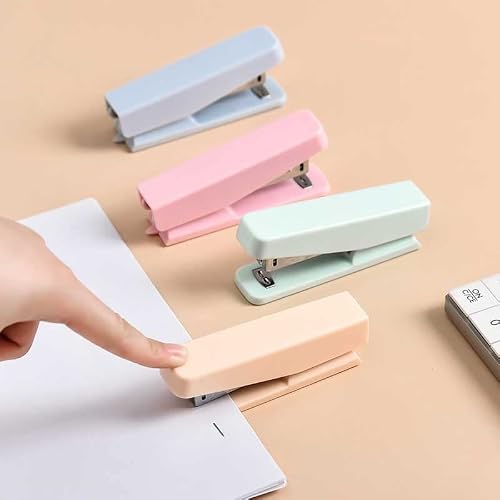 OEKFVCHVZ Solid Color Portable Mini Stapler Set with 1000 Staples Stationery Office Binding Tools