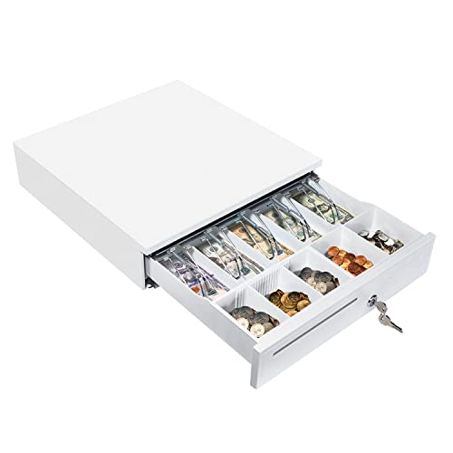 MUNBYN White Cash Register Drawer 16" White 5 Bill 5 Coin RJ11 RJ12