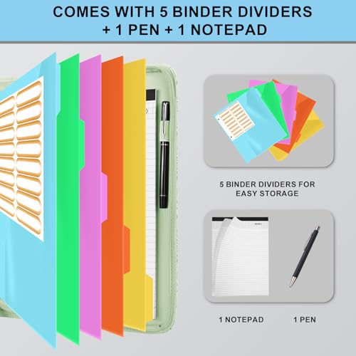 Eshow Portfolio Organizer - 3 Ring Binder with Zipper, Vegan Leather Business Padfolio Folder with Notepad Includes 5 Color Sheet Protectors for Documents Files for Men Women