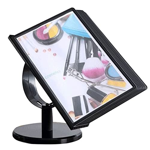 NIKAIDD Desktop Reference System - Desk Reference Organizer, Catalog Display Rack, 10 Page Double-Sided Panels, A4 Letter-Size, Black Base, for Display A4 Documents