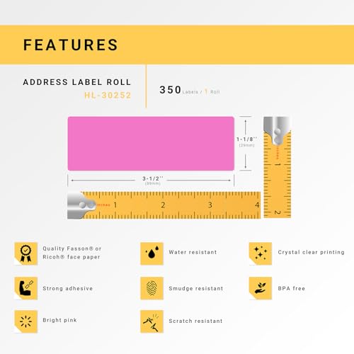 HouseLabels Compatible with Dymo 30252 Labels, Pink, 1-1/8" x 3-1/2"