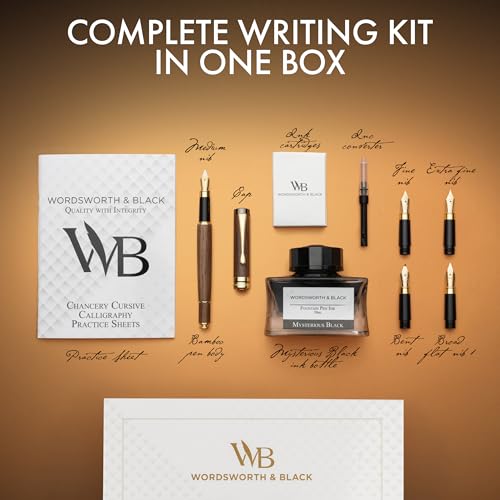 Wordsworth & Black Luxury Bamboo Brown Fountain Pen Set, 4 Nibs