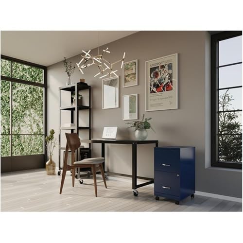 Home Square 2 Drawer Mobile Filing Cabinet Set in Navy (Set of 2)