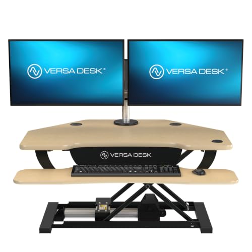 VERSADESK PowerPro 36 Inch Electric Corner Standing Desk Converter, Motorized Height Adjustable Sit-Stand Desk Riser, Dual Monitor & Laptop Workstation with Keyboard Tray, Maple