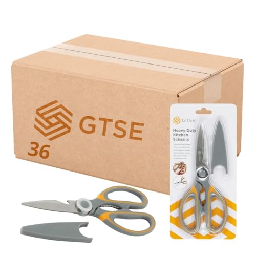GTSE Box of 36 Heavy Duty Kitchen Scissors, Sharp Stainless Steel Blades, Comfort Grip, Dishwasher Safe, Multi-Purpose Kitchen Shears for Cooking Food, Poultry, Vegetables
