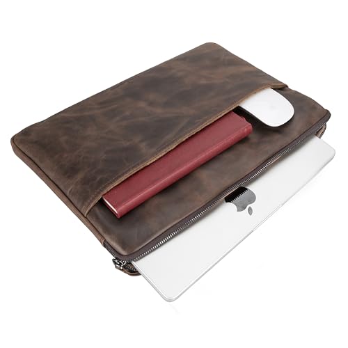 VENOULT Genuine Leather Laptop & Tablet Sleeve – Slim Design, Fits Devices up to 12" - 16" – Customizable Design, Soft Suede Lining, Lightweight Case for (Chocolate Brown, up to 16" Devices)