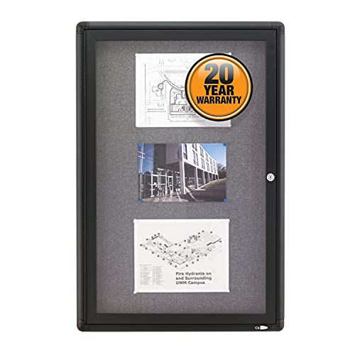 Quartet Bulletin Board 24"W x 36"H Enclosed & Lockable Fabric Notice Board, Graphite/Gray (2363L)