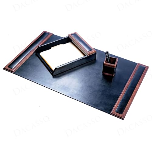 Dacasso Walnut & Black Leather Luxury 3 Piece Set - Blotter Pad & Desk Mat Organization Essentials - Executive Decor and Desk Surface Protector