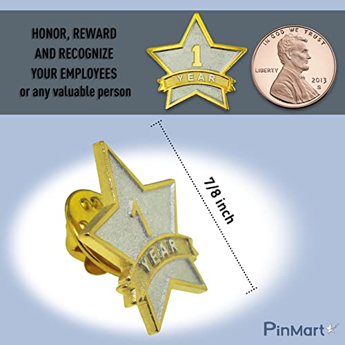PinMart 3 Year Service Award STAR Lapel Pin - Gold- & Silver-Plated Metal Workplace Reward Pin - 1-30 Years of Service Star Pins for Long Standing Employees or Volunteers - 10 Pack