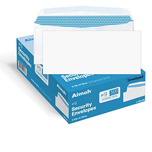 Aimoh #9 Business Envelopes Letter Size, Security White Gummed 2500