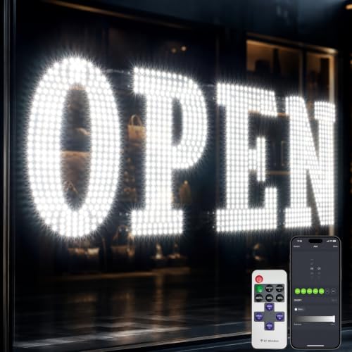 Open Sign for Business 48" x 17", Smart Extra Large LED Open Sign with Bluetooth APP Timer & Remote, Dimmable 14 Modes for High-Visibility Storefront Window