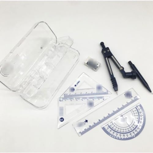 OREKPOT 7-Piece Math Compass Set, Student Drawing Kit with Ruler, Triangle, Protractor, & Pencil, Metal Construction, Ideal for School & Engineering
