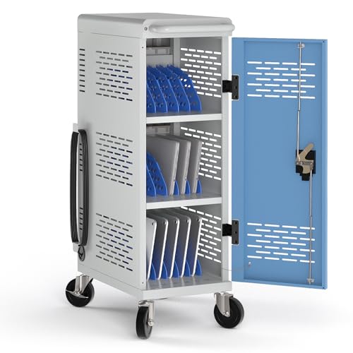 POCHAR Fully Assembled 18-Device Mobile Charging Cart for Chromebooks, Gray
