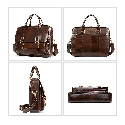 STBTOO Men's Leather Shoulder Bags Work Briefcases Messenger Bags Travel Carrying Cases Laptop Bags Handbags(Black)