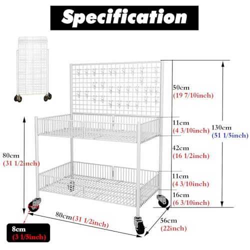 MLYAYE Wire Grid Wall Display Rack for Vendors White Black, Portable Folding Pushcart Shelves on Wheels for Art/Craft Show/Farmers Market/Booth, Retail Booth Stall Kiosk(Black,L 31 1/2inch)