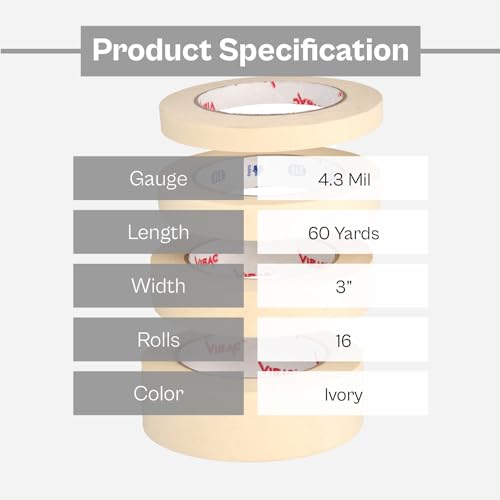 PSBM White General Purpose Masking Tape, 16 Rolls, 4.3 Mil Thick, 2.83 Inch Wide, 60 Yards Per Roll, Total 960 Yards, for Painting, Crafting, School Stationery, Arts & Home Use