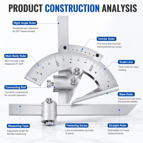 YZHYY Angle Protractor, 0-320° Accuracy 0.02° with Storage Box