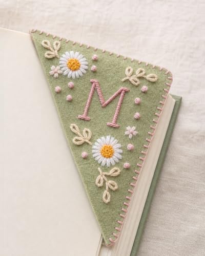 Personalized Embroidered Corner Bookmark, Floral Custom Book Mark (Summary)