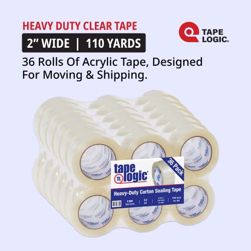 Tape Logic 2" x 110 yds Acrylic Packing Tape 2.2 Mil, Clear (36-Pack) Heavy Duty Packing Tape Rolls for Sealing Boxes at Home, Warehouse, & Office, Supplies for Packaging, Shipping, Moving