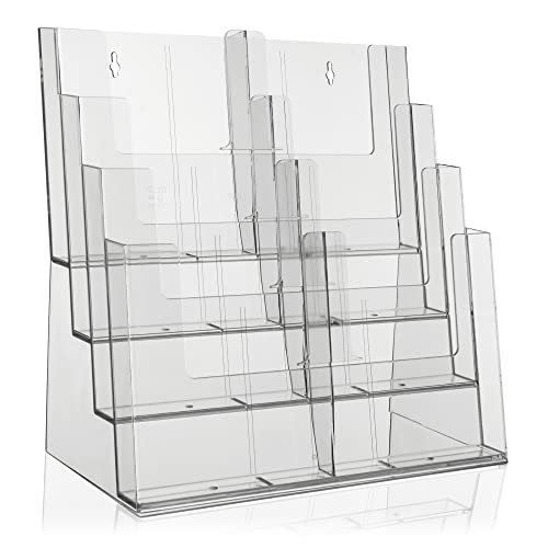 Brochure Stand for DIN A4, A5, DIN Long, DL, A6 Flyer, Flexible, Transparent Table Brochure Stand as Stable Stand, Flyer Stand with 4 Levels, Optional as Wall Brochure Holder