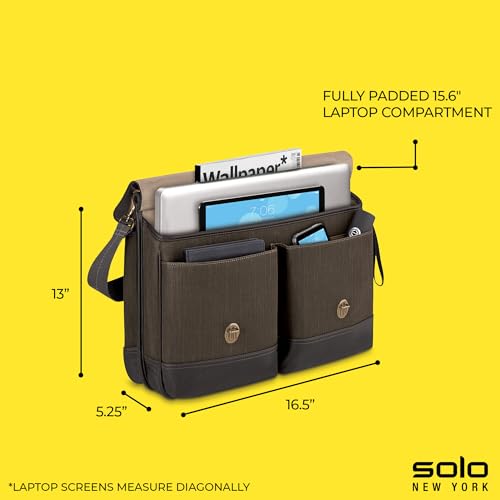 Solo New York Briefcase - Laptop Carrying Bag for Women & Men, Brief for Travel & Work, Internal Tablet Pocket, Adjustable Shoulder Strap, Fits 15.6" Computer - Thompson, Brown
