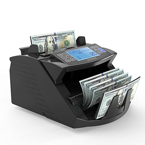 DETECK DT200 Money Counter Machine with Value Count - Large 4” LCD Display Cash Counter Machine, Add and Batch Modes, UV/MG/IR Counterfeit Detection Bill Counter, 1300 Bills/Min - Print Option