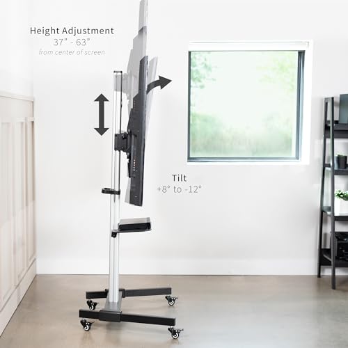 VIVO Black Rolling TV Cart w/Shelf for 32 to 83 inch Screens, STAND-TV09