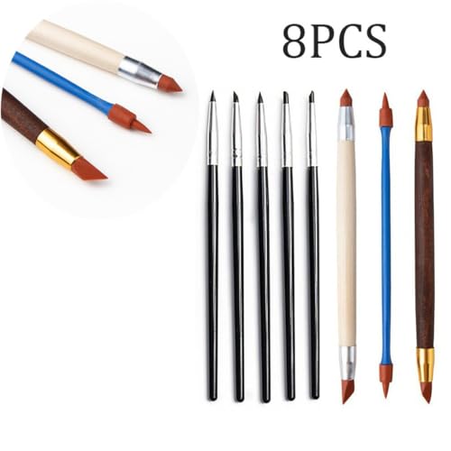 QVEZPRYX Clay Tools 8-piece Set Silicone Indentation Texture Rubber Pen Modeling DIY Hand
