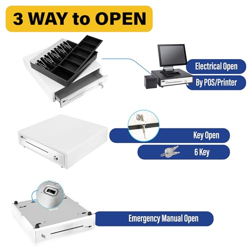 HK SYSTEMS 16inch "Stainless Steel" Front Heavy Duty POS"USB" Interface Cash Drawer with 5Bill/5Coin (White)"NO Compatibility with Square POS System for Now
