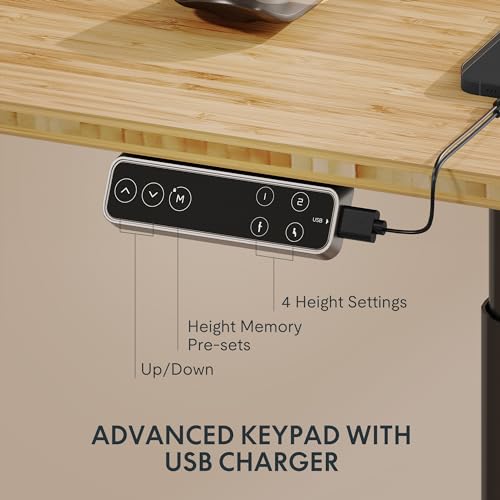 FLEXISPOT E6 Pro Organic Modern Bamboo Standing Desk, Electric Dual Motor 3-Stage Height Adjustable Desk with Oval Legs, Heavy Duty 330lbs, 55" x 28" Bamboo Desktop, Black Frame