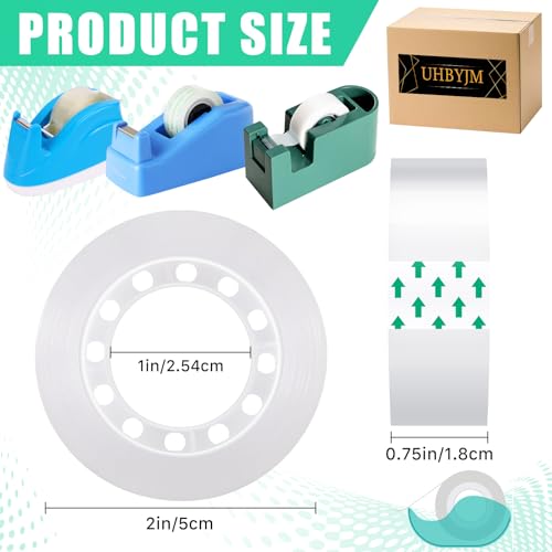 UHBYJM 96 Rolls Clear Adhesive Tapes, Transparent Tape Refills for Dispenser, 1 inch Wide, Crystal Clear Surface, Gift Wrapping Tape, School Home Office Supplies