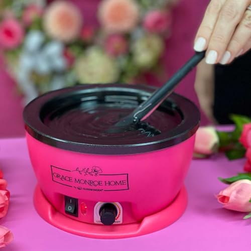 Surebonder x Grace Monroe Hot Glue Skillet Pot with 2 Stir Sticks, Adjustable Temperature, 5.25-inch Diameter, 1-inch Depth, Dip Crafts Directly Into Pot of Hot Glue, Pink