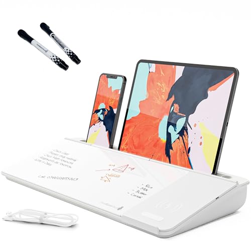 DeskBoard Buddy Desktop Whiteboard + 2 Markers (White with Wireless Charger)