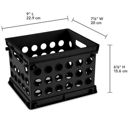 Sterilite Mini Crate, Stackable Plastic Storage Bin with Handles, Organize Home, Garage, Office, School, Dorm Room, Black, 24-Pack