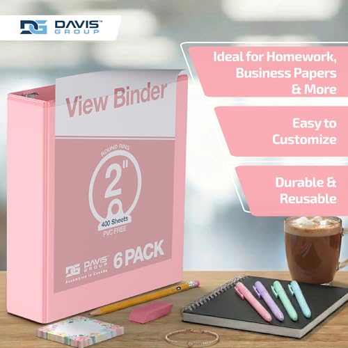 View Binder, 3-Ring Binder, 2" Round Rings, Pastel Blush, 6 Pack