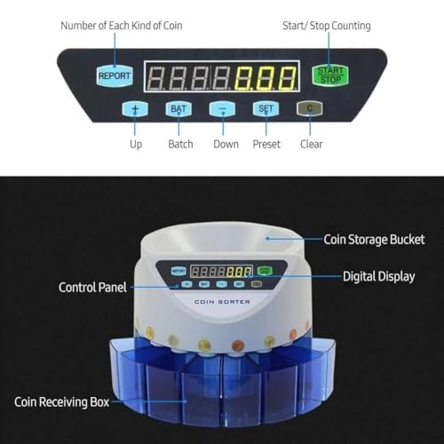 Coin Counter,Portable Shops Coin Sorter, Automatic Electronic Coin Counting Machine,Batch Counting Coin Counter Sorter, for School, Businesses, Shops, Supermarket(Blue)