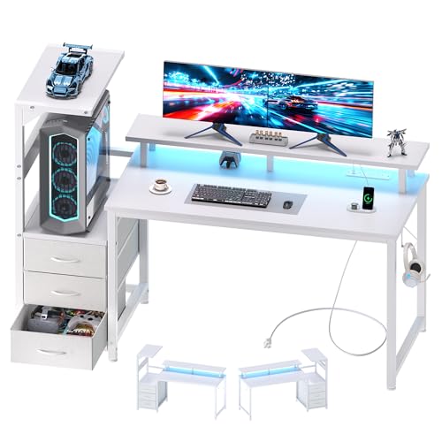 DUMOS 52” Reversible Gaming Computer Desk with Drawers and Power Outlet