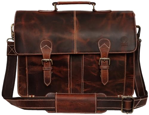 Leather Messenger Bag for Men, 16 Inch Laptop Briefcase, Vintage Satchel