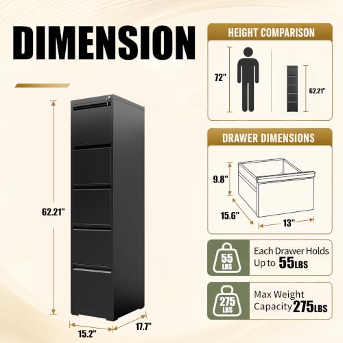 FOSTOKO 5 Drawer File Cabinet for Home Office, Vertical Filing Cabinet