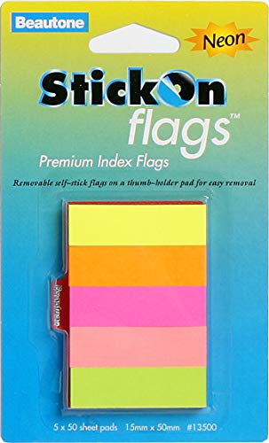 Beautone Self Adhesive Flag Stick On Flags 5 Pads, Neon Assorted, 250 (100852298)
