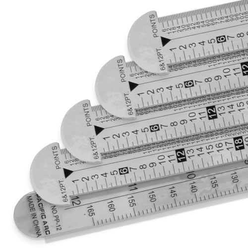 5 Pack | Pacific Arc 12 inch Pica Pole Metal Ruler, with Pica, Points, Inches, and Agate Measurements, Stainless Steel Ruler for Drafting